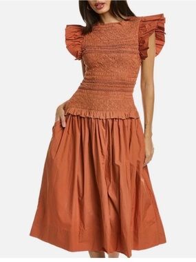 Ulla Johnson Madeline Ruffled Smocked Cotton-Jersey Midi Dress - Size 4